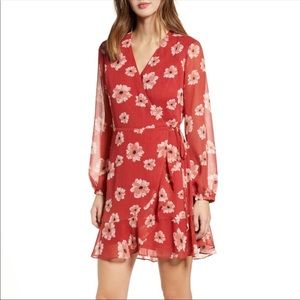 All in favor red ruffle short floral dress